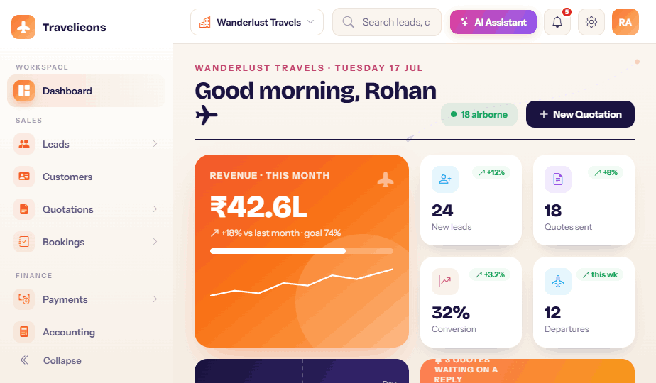 Run every trip you sell from one workspace. — product screenshot